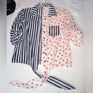 Navy and Red Star Patterned Women's Blouse